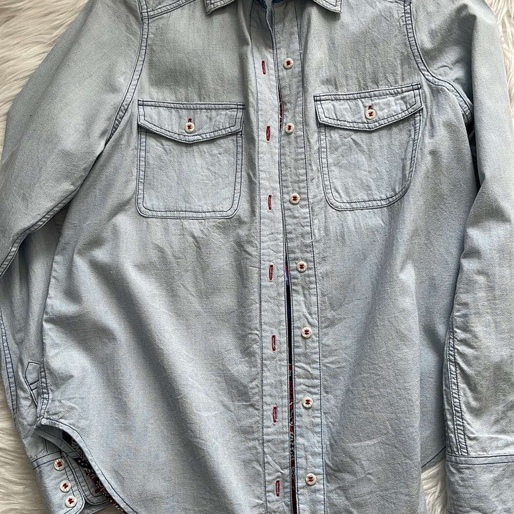 Free People Bandana Bandit Denim Shirt Button-Down Top Size XS - Picture 10 of 13